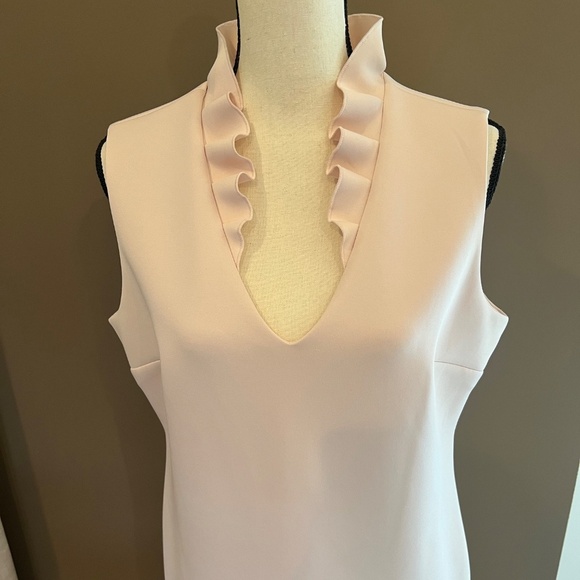 Calvin Klein Ruffle V-neck Sheath Blush Pink Dress,  Size 14 - Picture 2 of 13